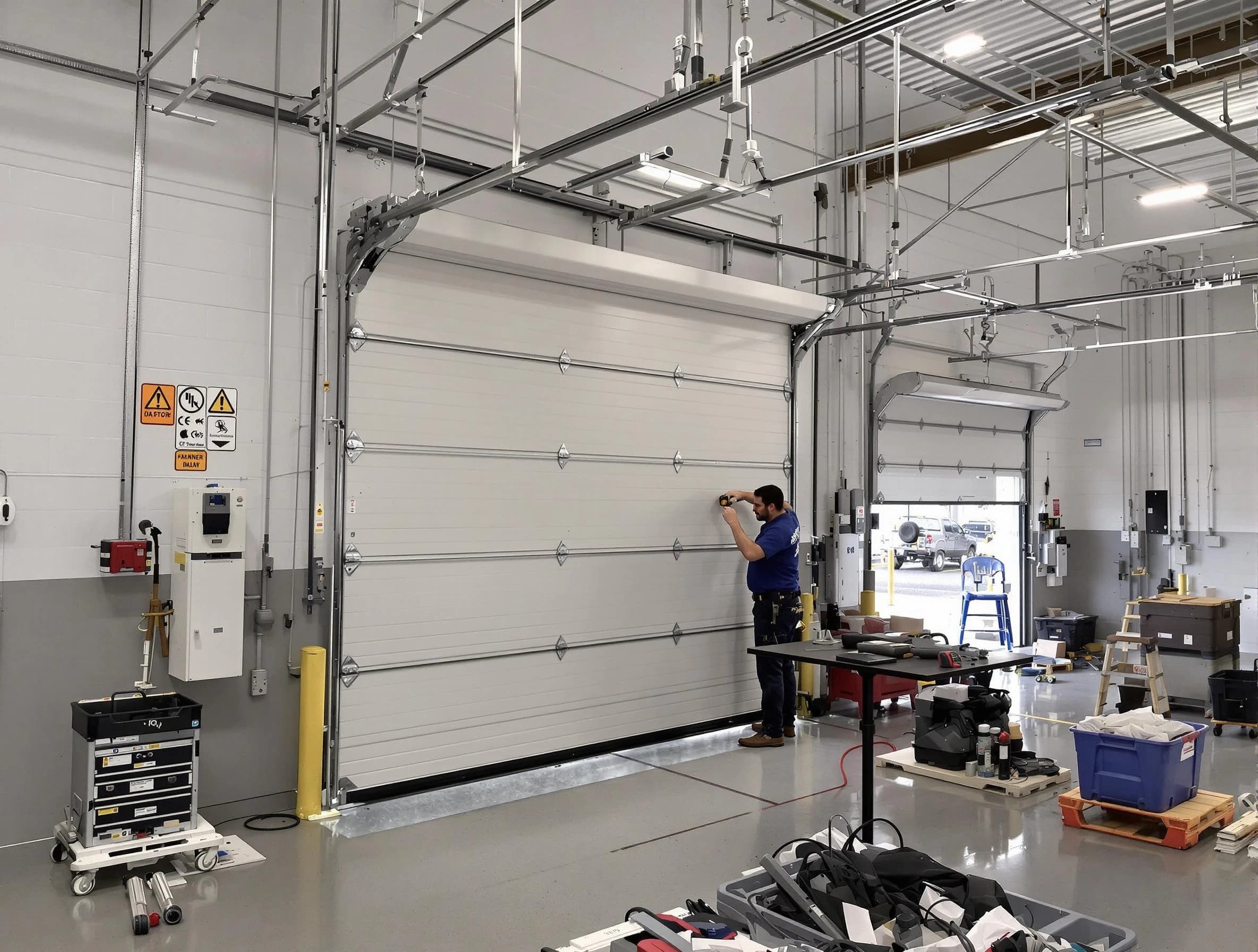 Commercial garage door repair being performed by Tewksbury Garage Door Repair expert in Tewksbury