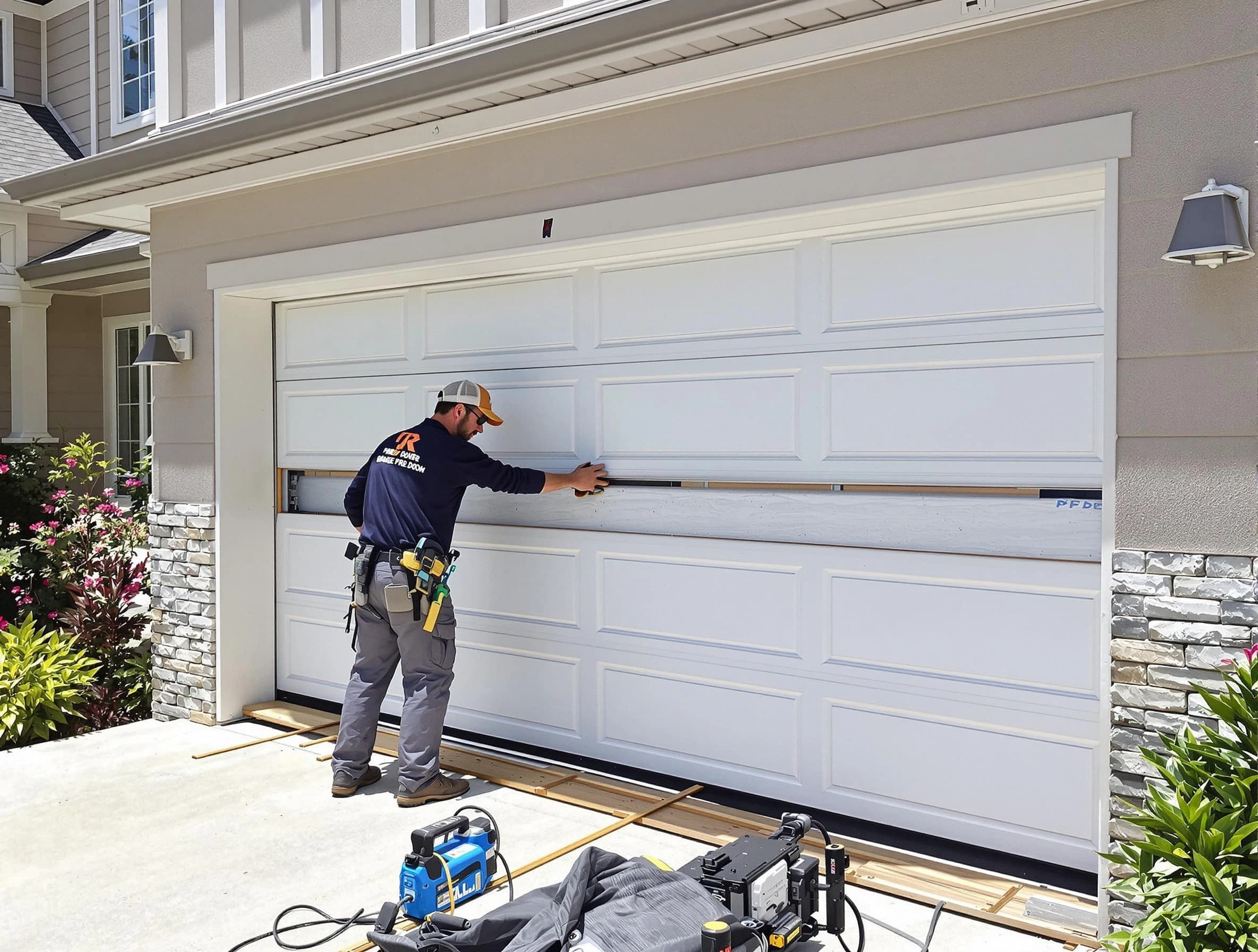Tewksbury Garage Door Repair team performing complete garage door replacement at Tewksbury residence