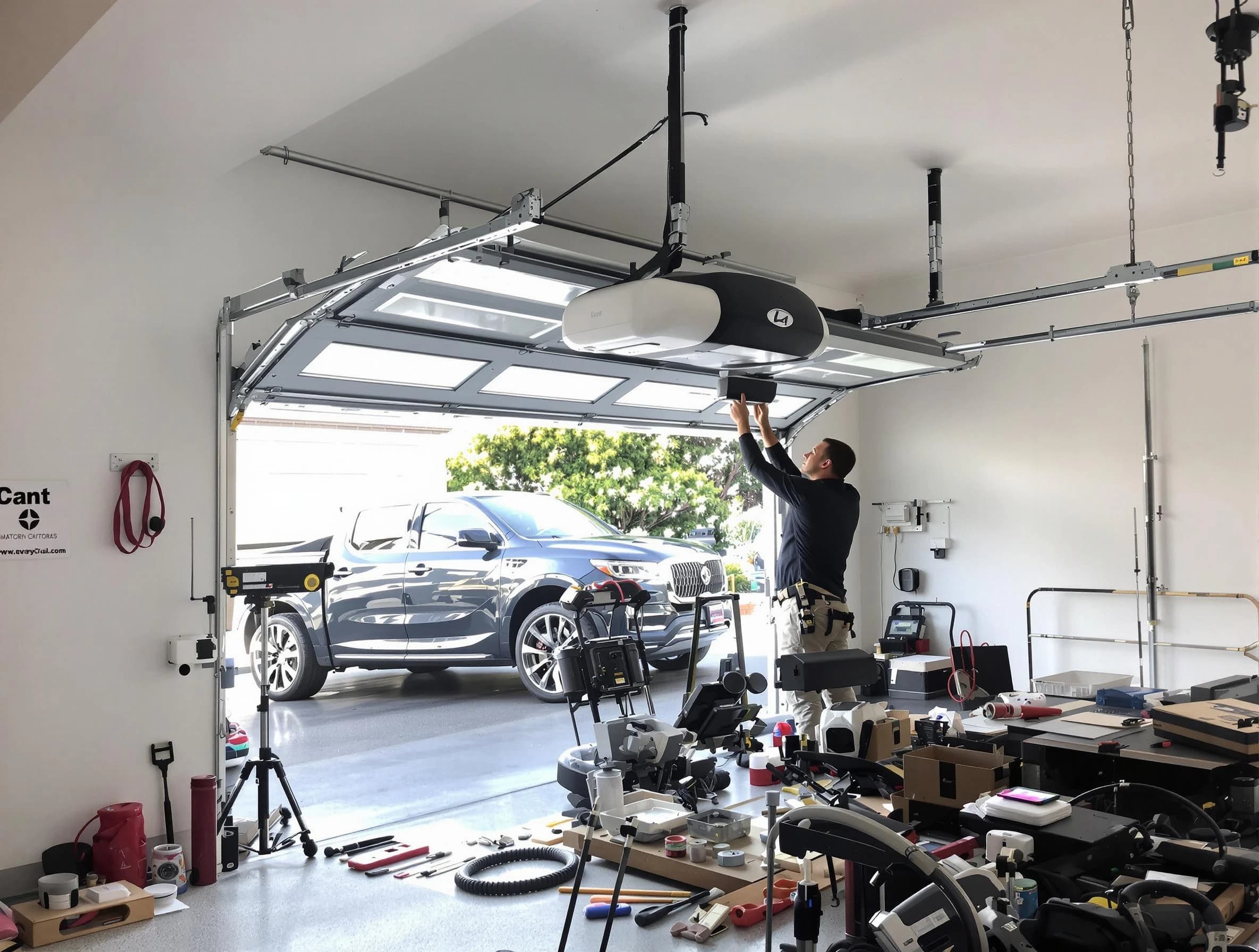 Tewksbury Garage Door Repair specialist installing smart garage door opener system in Tewksbury home