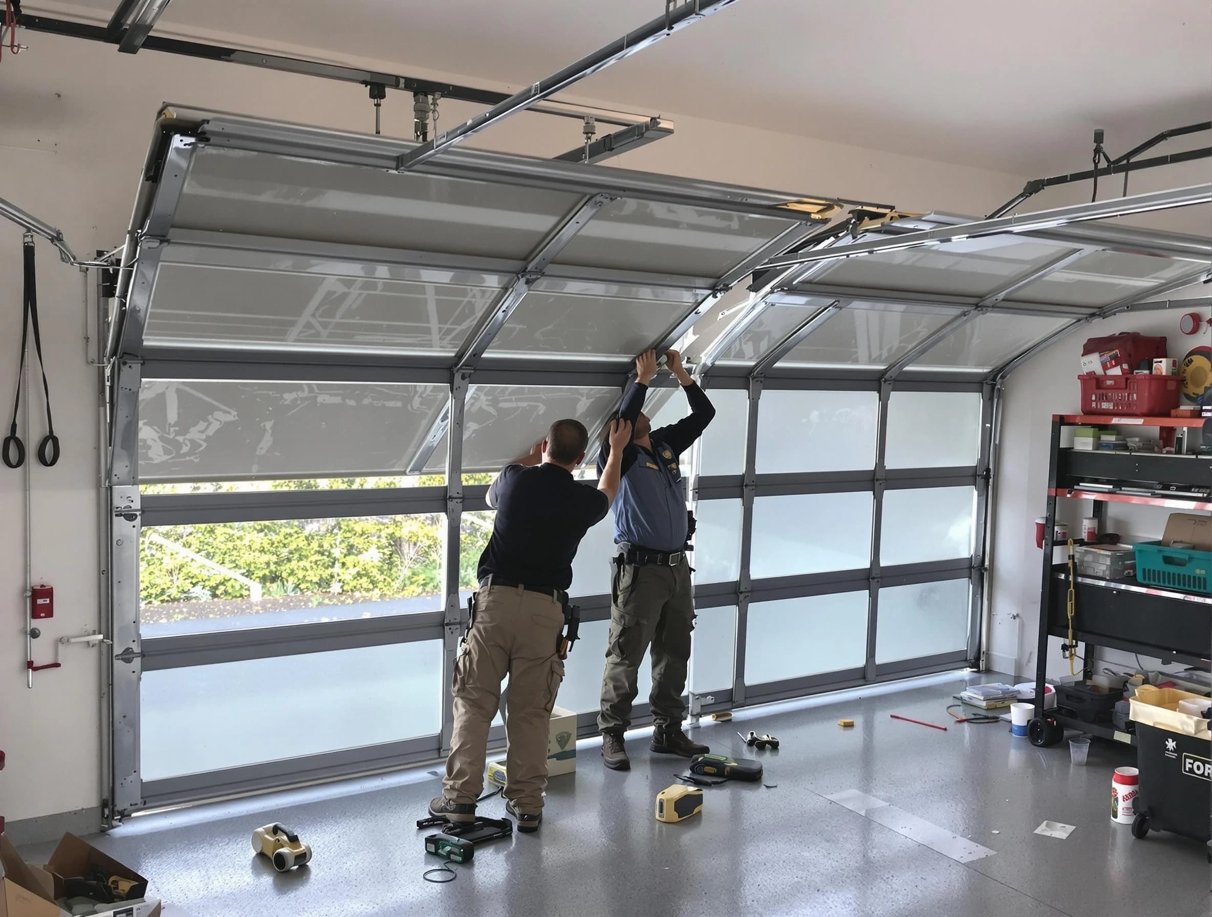 Tewksbury Garage Door Repair expert performing precise panel replacement on Tewksbury garage door