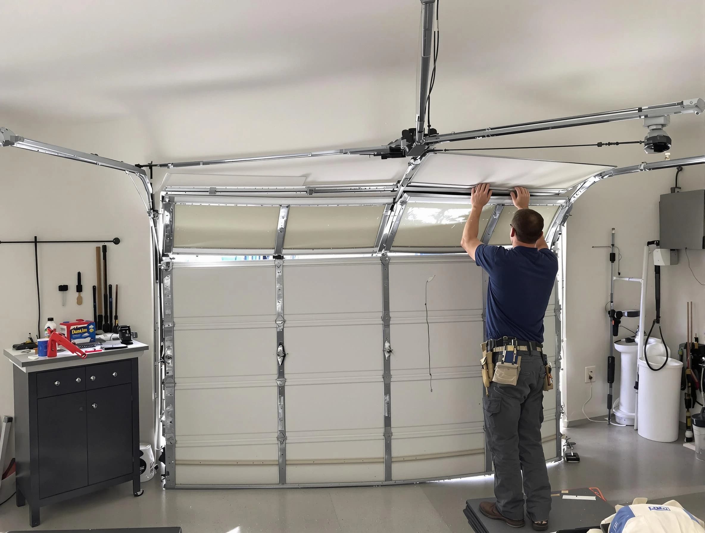 Tewksbury Garage Door Repair specialist performing precise section replacement on Tewksbury garage door