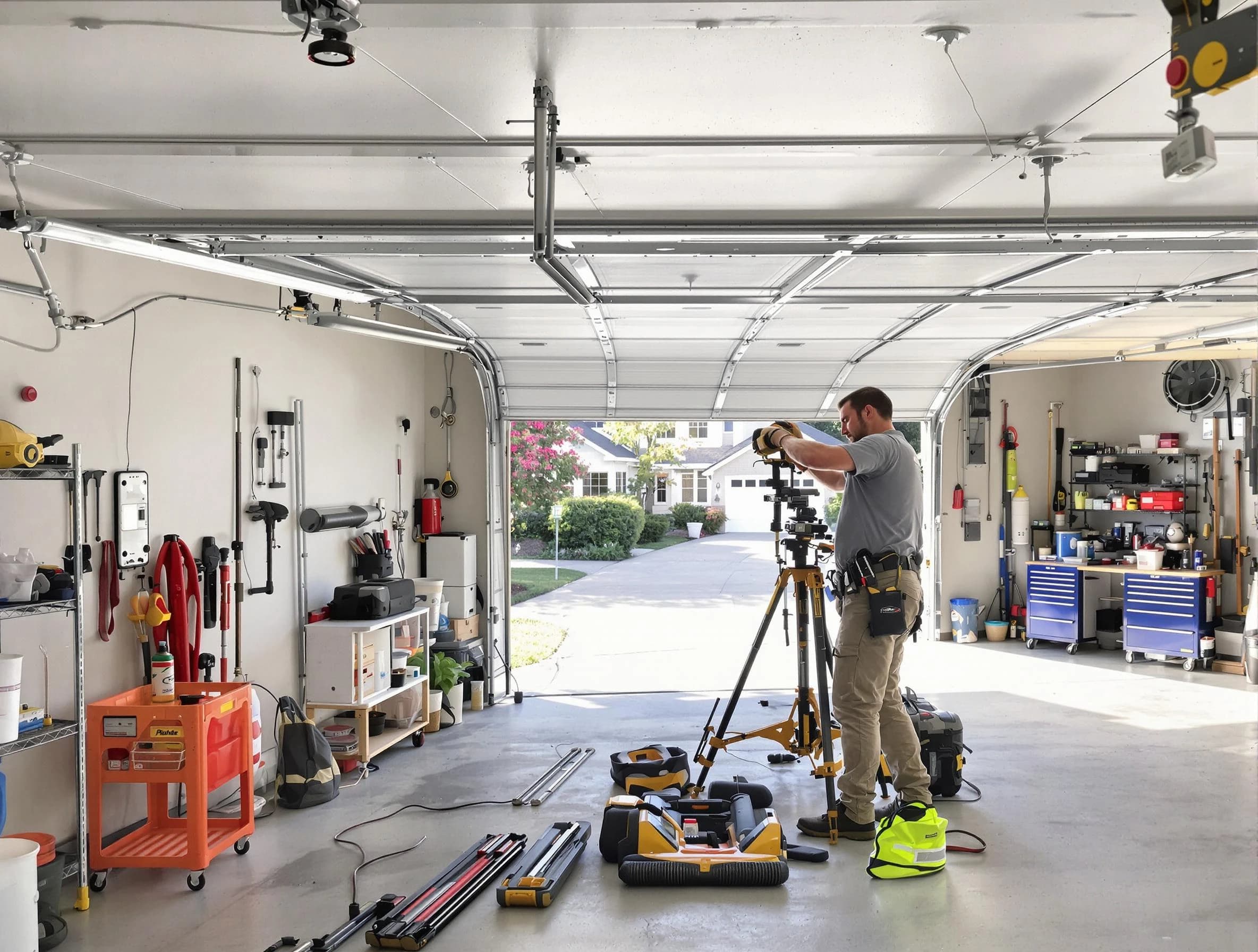 Tewksbury Garage Door Repair specialist performing laser-guided track alignment in Tewksbury