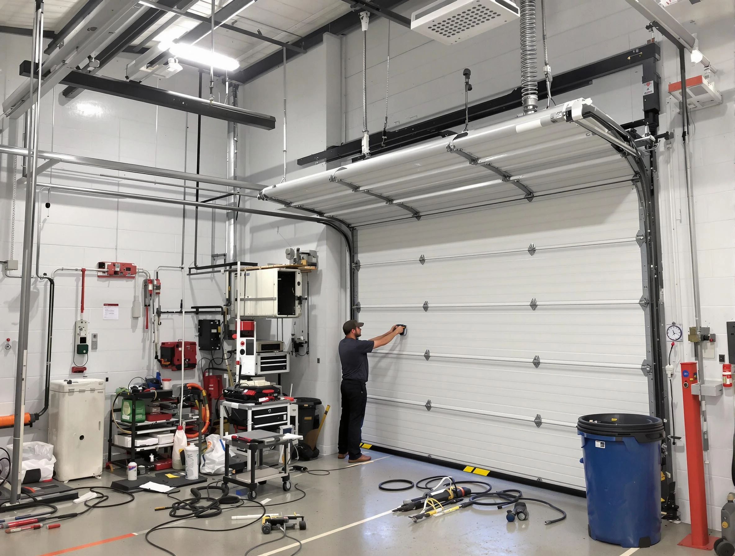 Tewksbury Garage Door Repair certified technician performing commercial door repair at a Tewksbury business facility