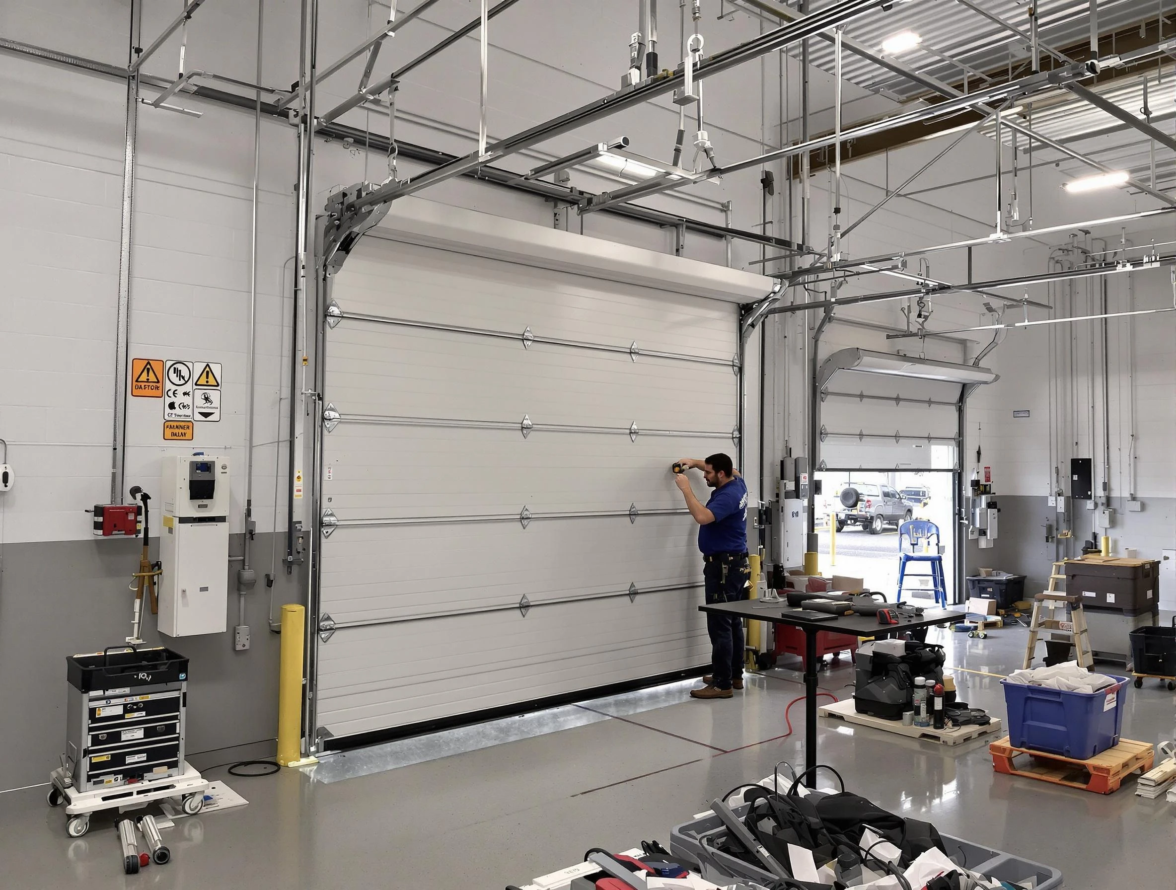 Commercial garage door repair being performed by Tewksbury Garage Door Repair expert in Tewksbury
